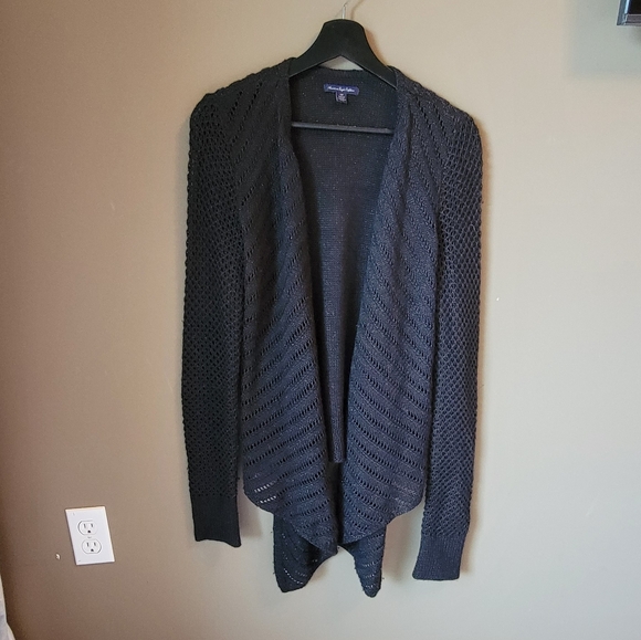 American Eagle Super Soft Comfy Cozy Wool Open Cardigan Sweater Black Size Small - Picture 2 of 10